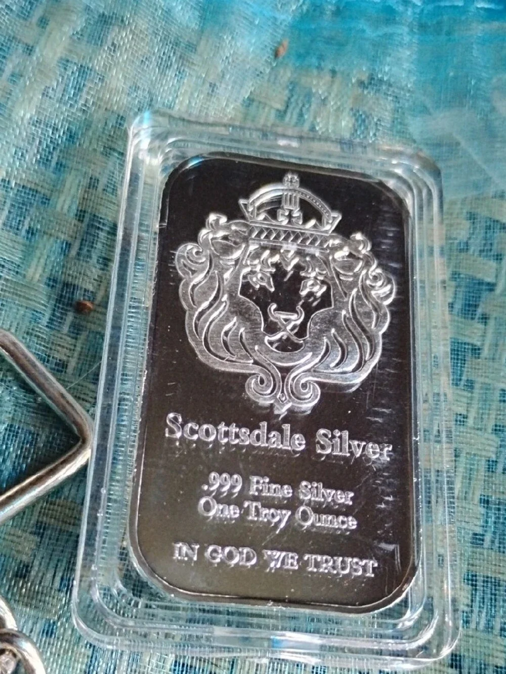 Men's Silver Tone Religious Keychain with Coin Medallion& Ounce Silver Billion